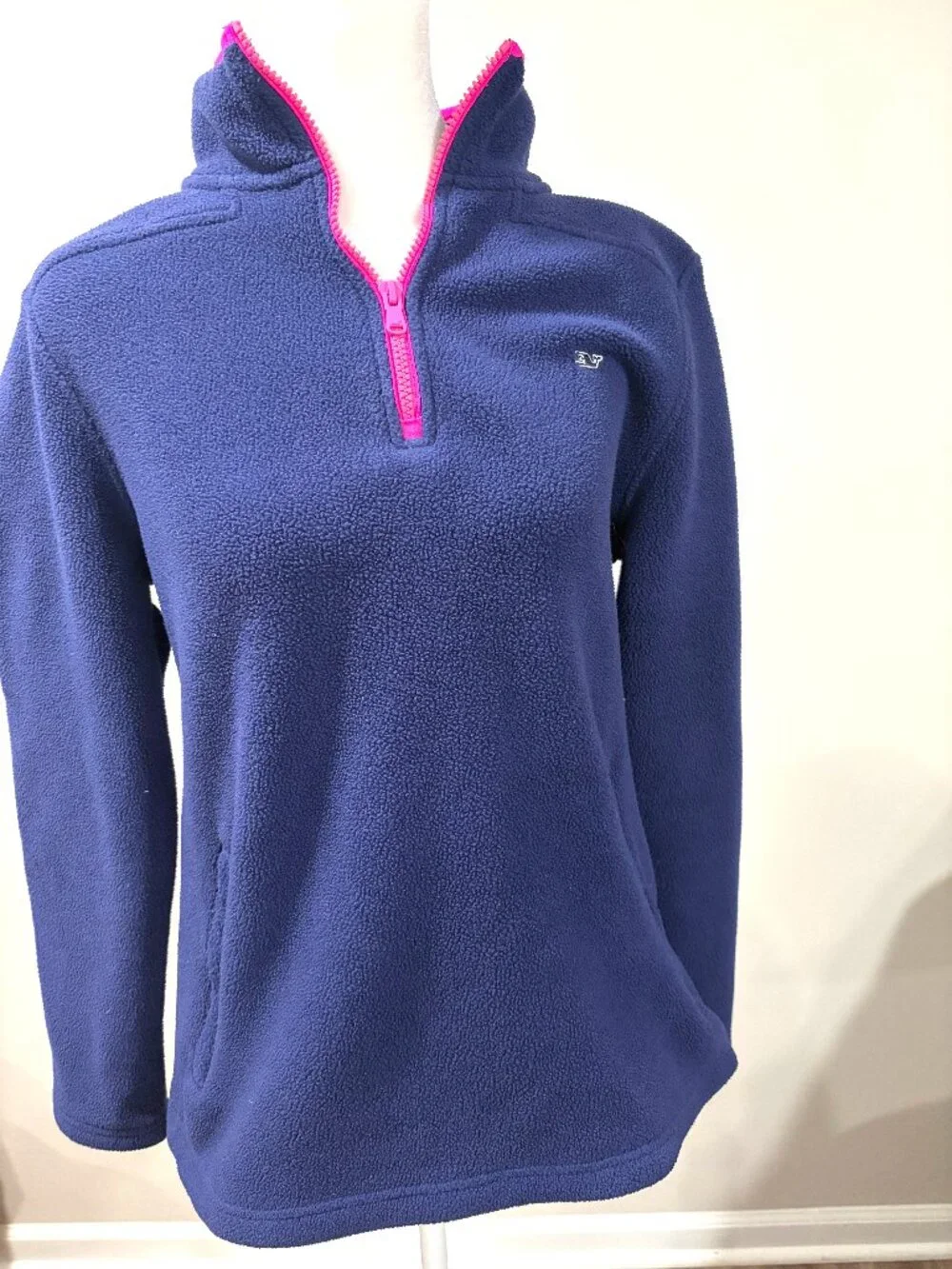 Vineyard Vines‎ Preppy Fleece Quarter Zip Jacket Coastal Blue Pink S